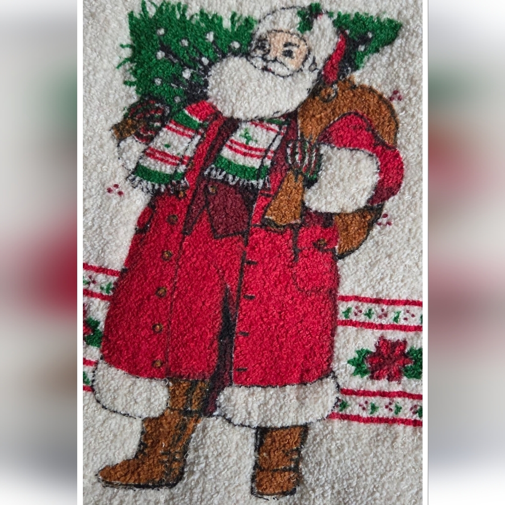 Vintage Festive Santa Holiday Terry Cloth In 10.5" Embroidery Loop Wall Hanging - Picture 2 of 6